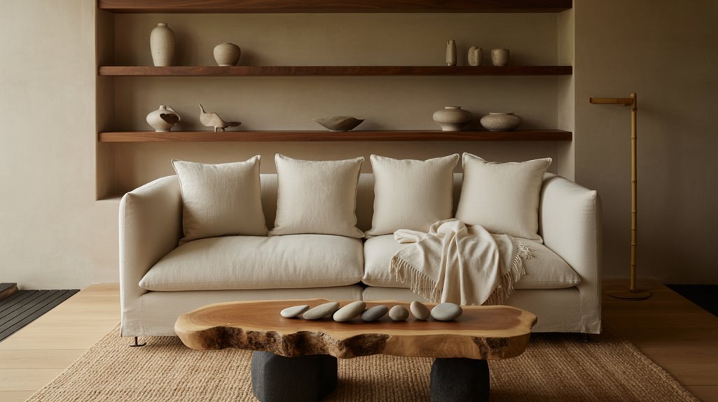 sustainable home decor brands styled room with natural wood, woven textures and plants